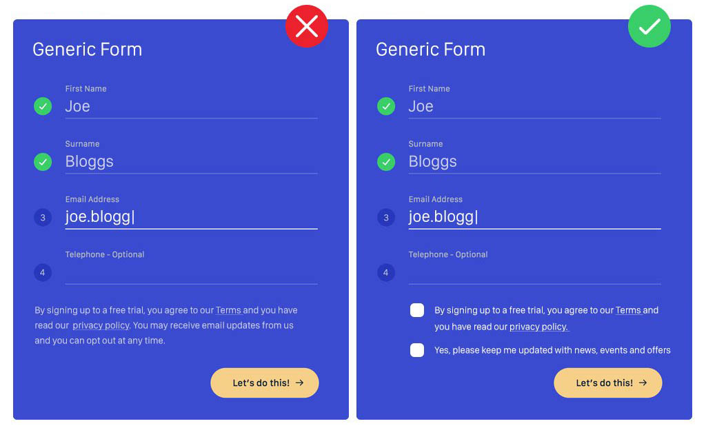 Аудит и подготовка вашего сайта к GDPR 2 Левая форма не отвечает новым правилам о сборе и хранении пользовательских данных